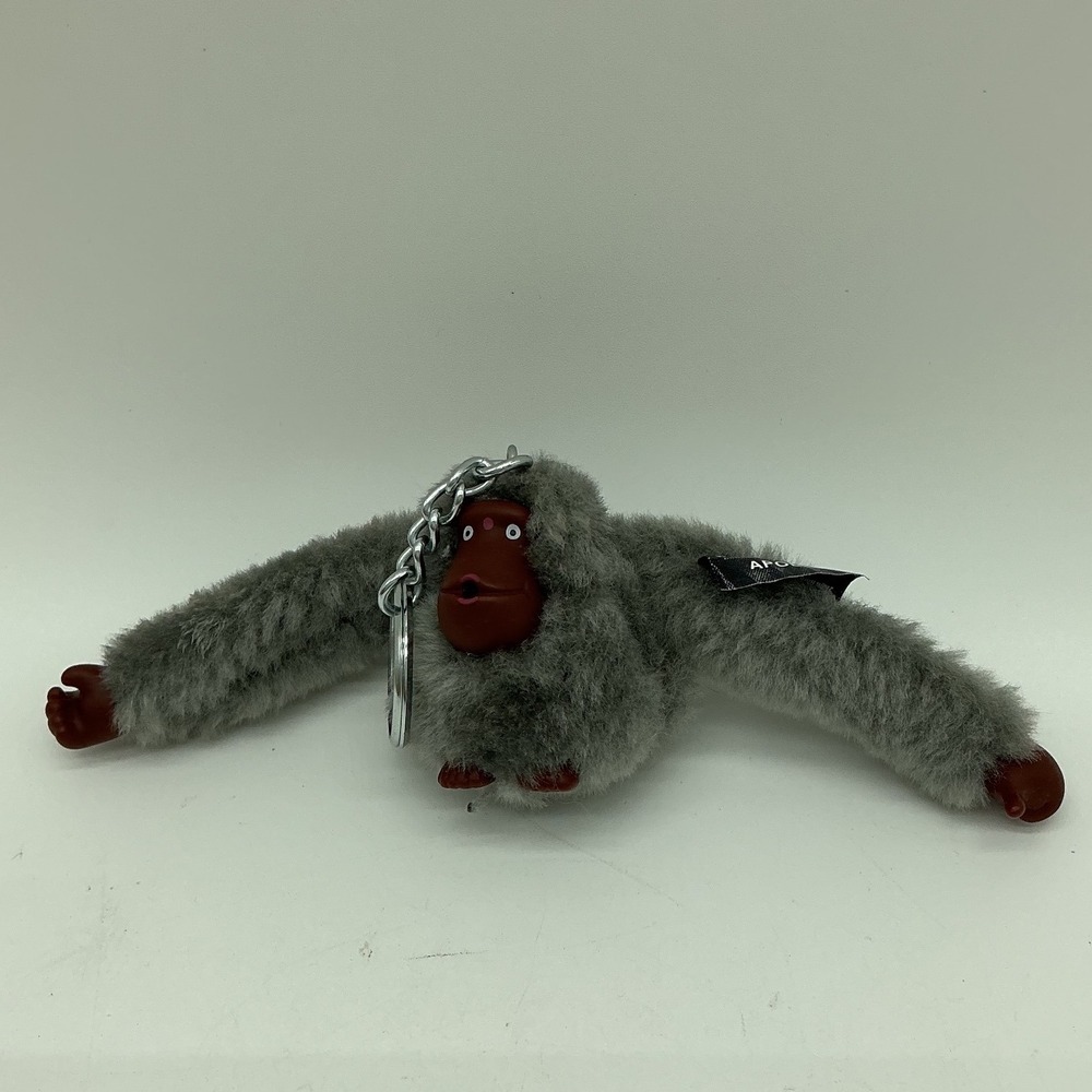Kipling Apollo Grey Monkey Plush Keychain Faux Fur Bag Charm 1219-001-S